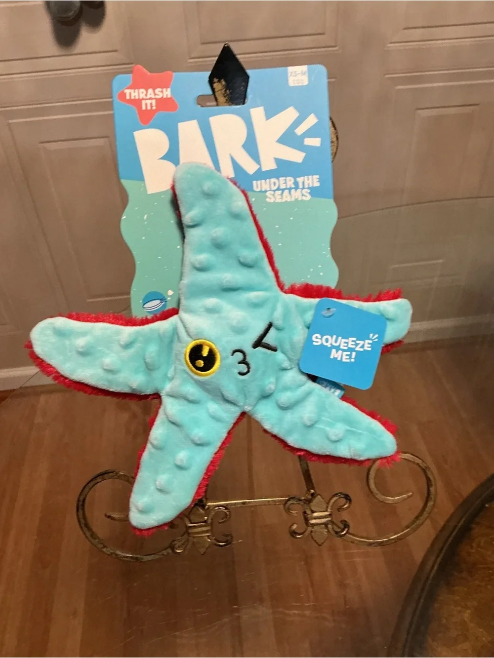 NWT BARK Under the Seams Starfish Dog Toy - Crinkle Squeaker 10”
